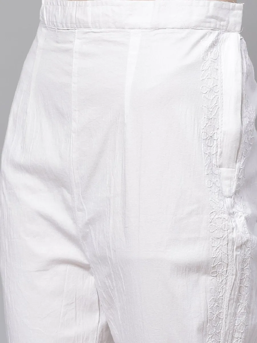ADA Women Pink & White Chikankari Embroidered Sustainable Handloom Kurta with Trousers