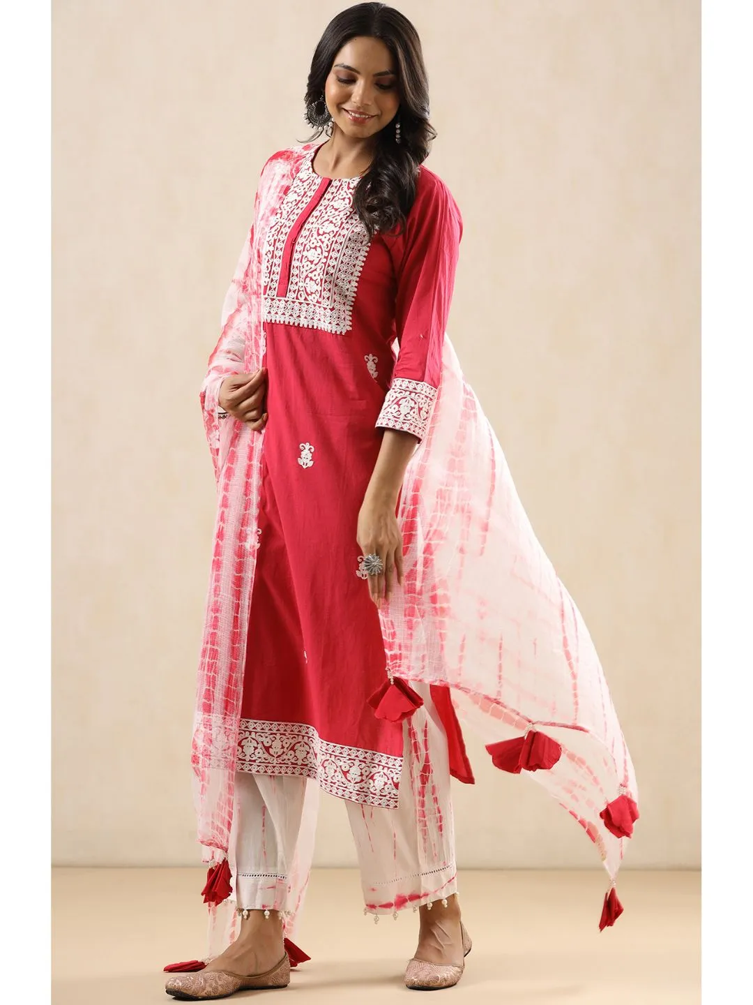 Aisha Cotton Embroidered 3-Piece Kurta Set