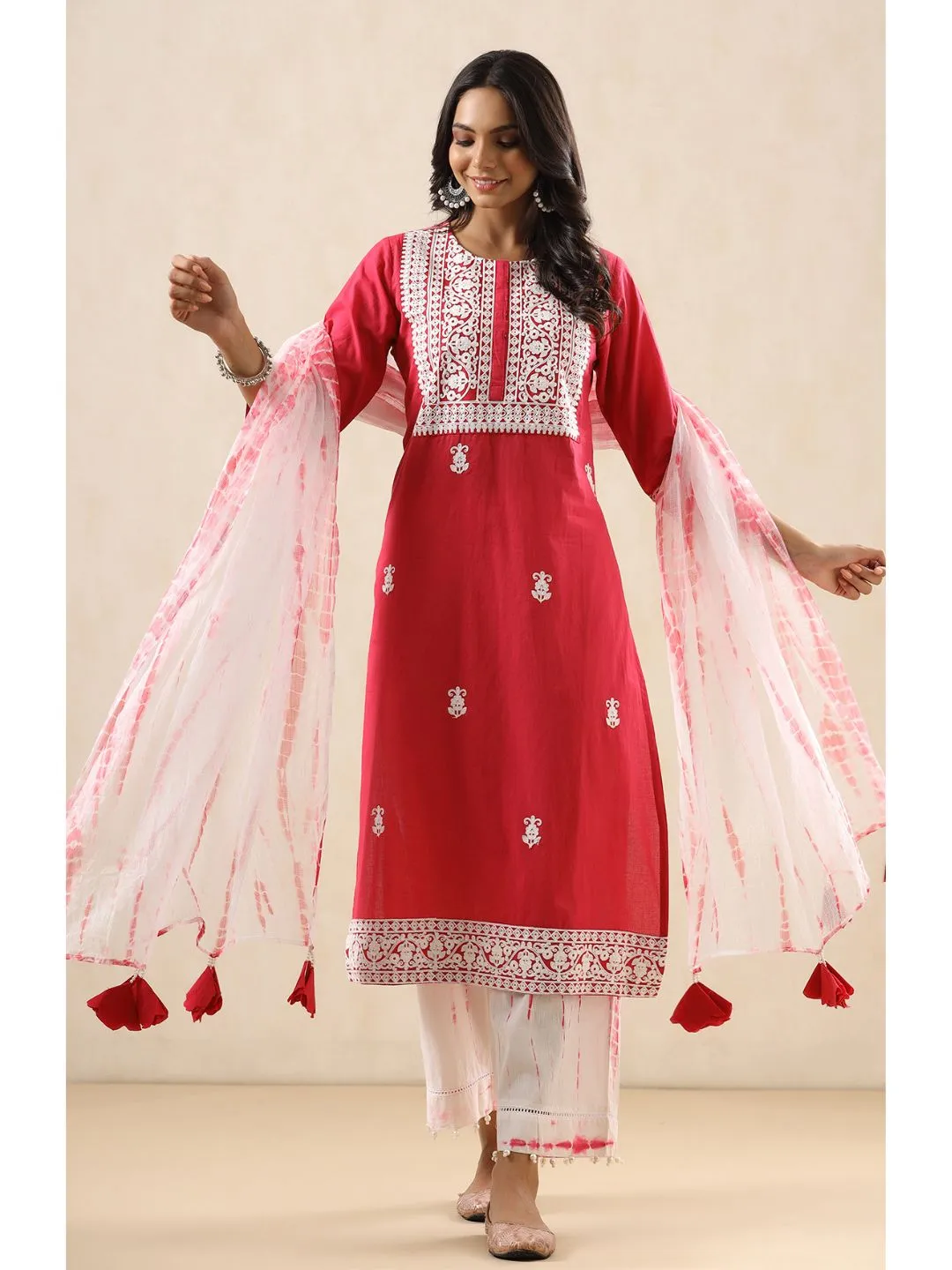 Aisha Cotton Embroidered 3-Piece Kurta Set