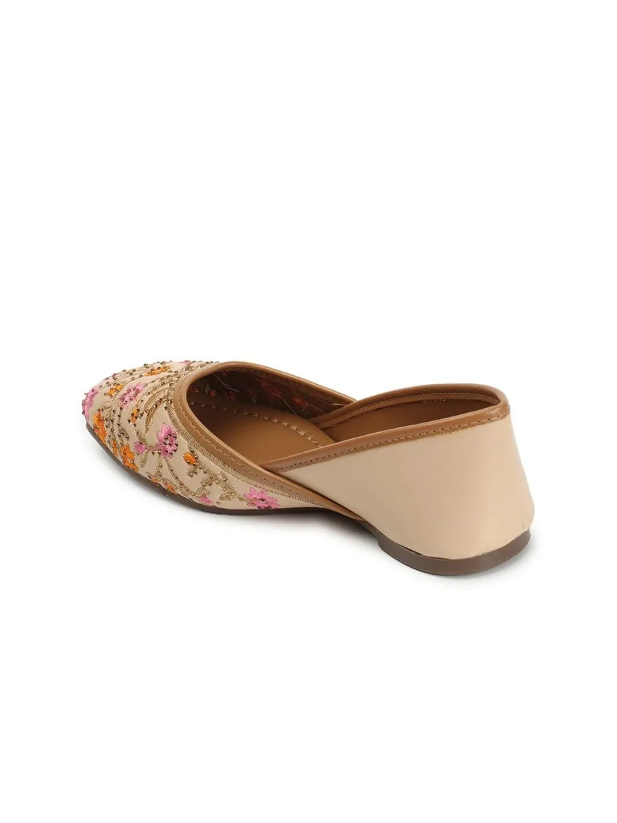 Anouk Cream-Coloured & Pink Embroidered Ethnic Mojaris