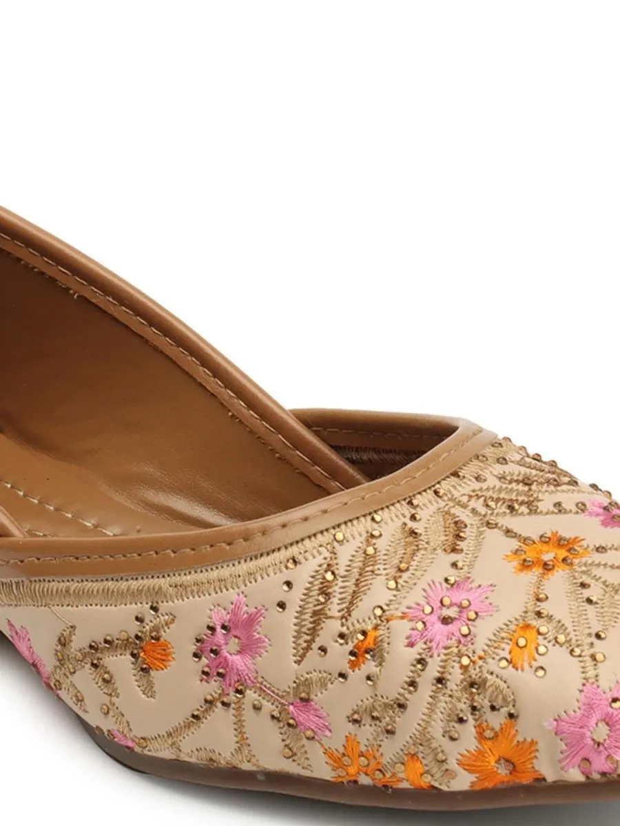 Anouk Cream-Coloured & Pink Embroidered Ethnic Mojaris