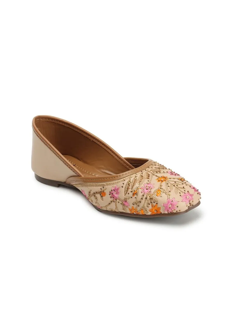 Anouk Cream-Coloured & Pink Embroidered Ethnic Mojaris