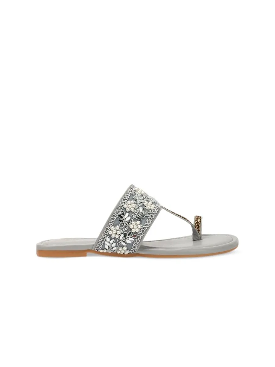 Anouk Floral Embellished Embroidered Open One Toe Flats