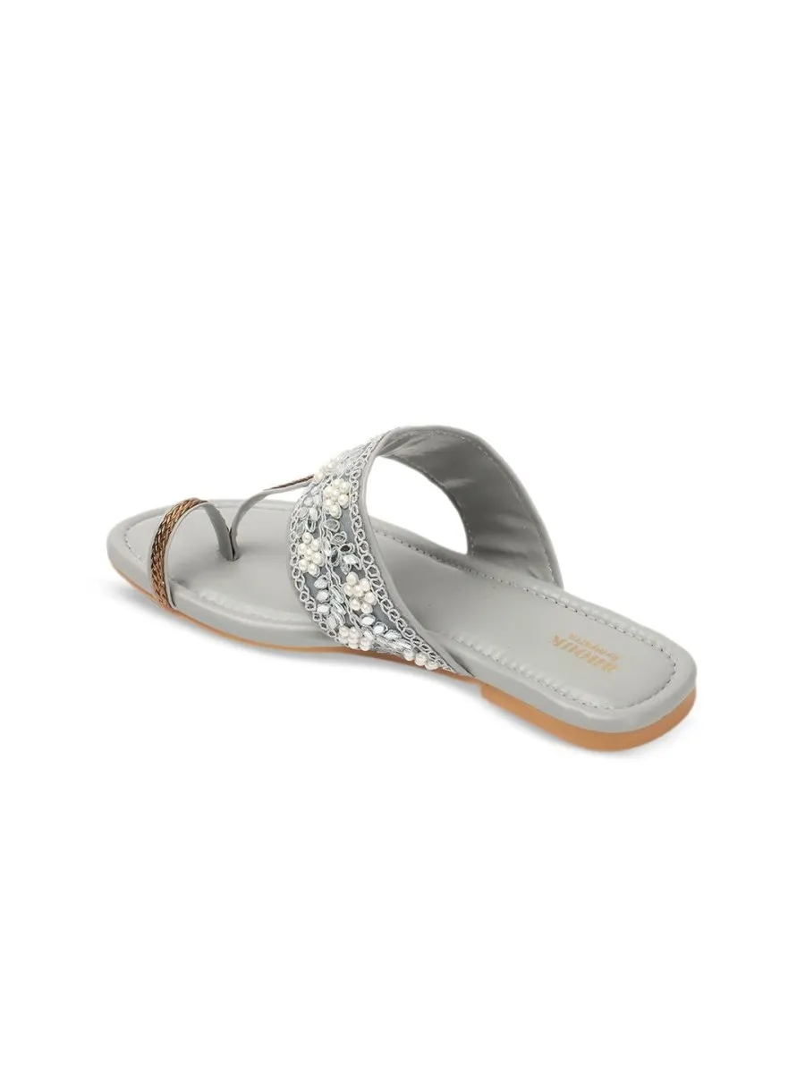 Anouk Floral Embellished Embroidered Open One Toe Flats