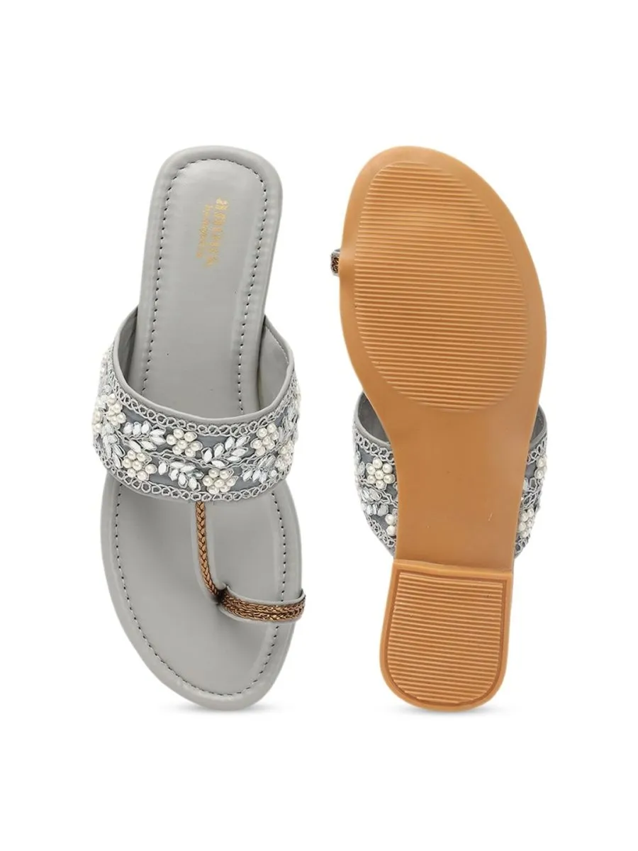 Anouk Floral Embellished Embroidered Open One Toe Flats