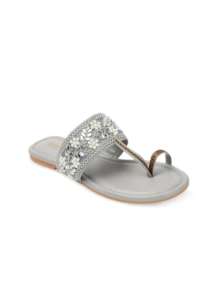 Anouk Floral Embellished Embroidered Open One Toe Flats