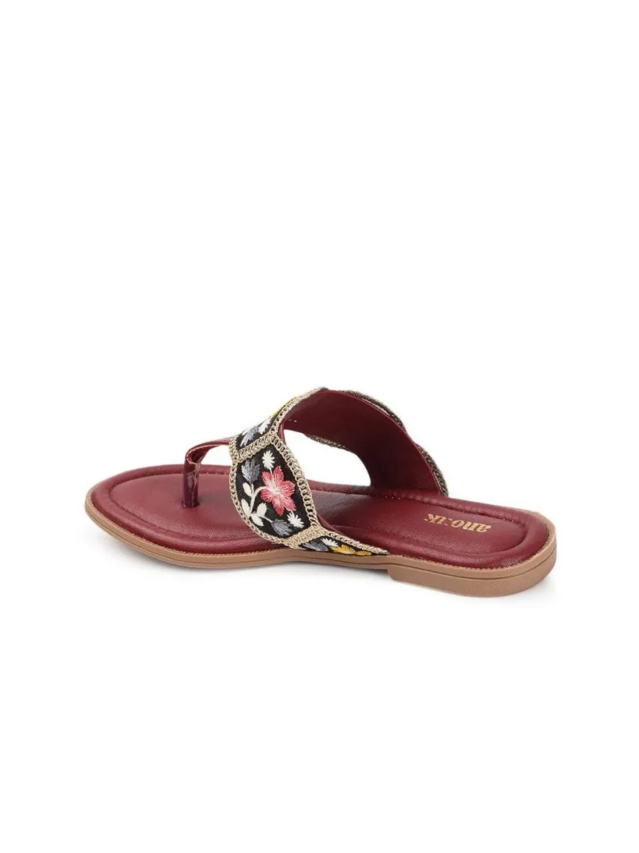 Anouk Women Embroidered T-Strap Flats
