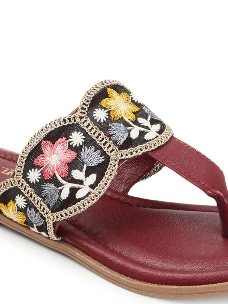 Anouk Women Embroidered T-Strap Flats
