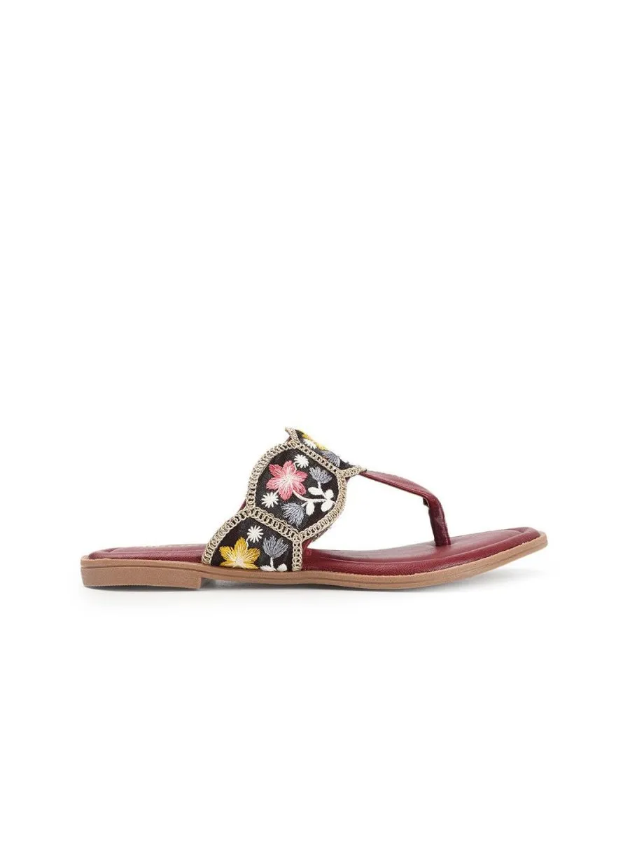 Anouk Women Embroidered T-Strap Flats