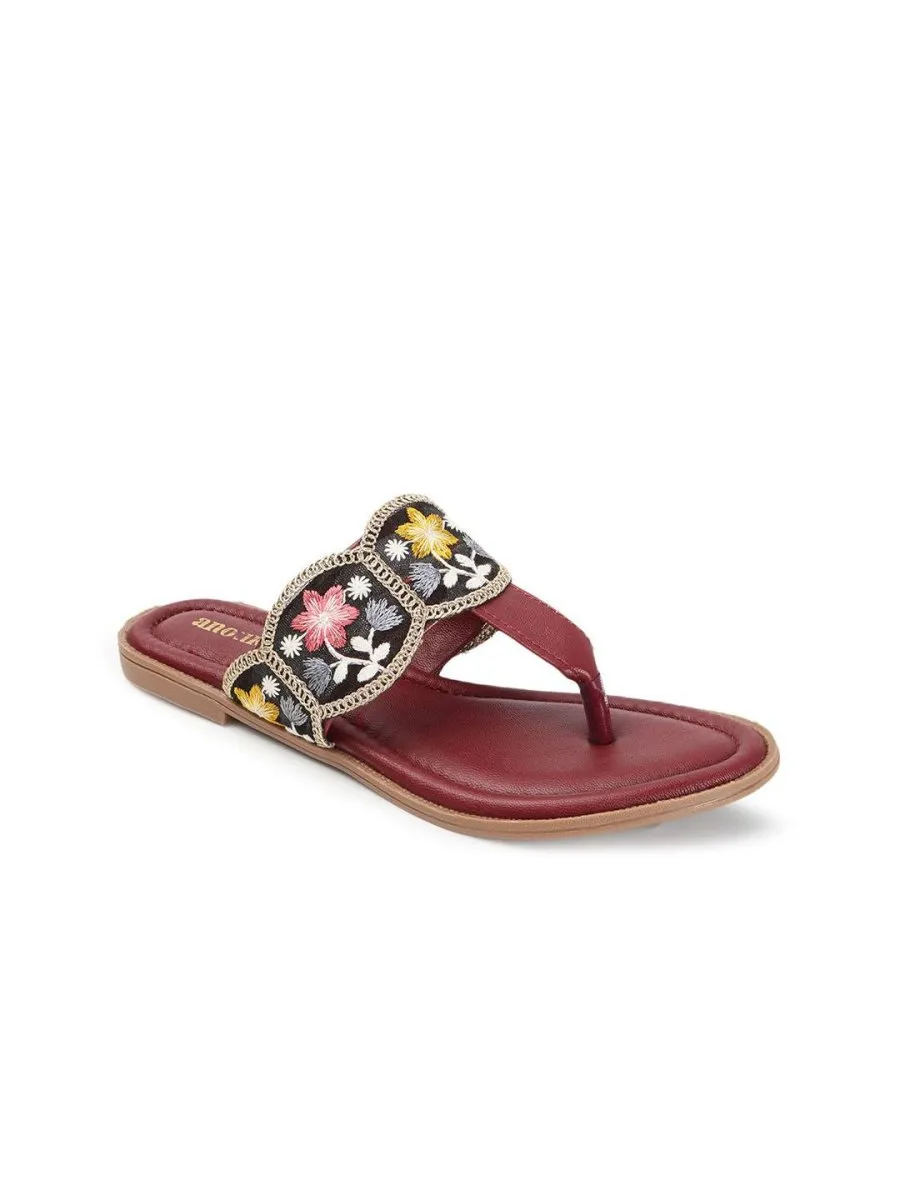Anouk Women Embroidered T-Strap Flats