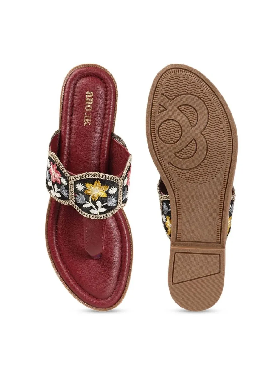 Anouk Women Embroidered T-Strap Flats