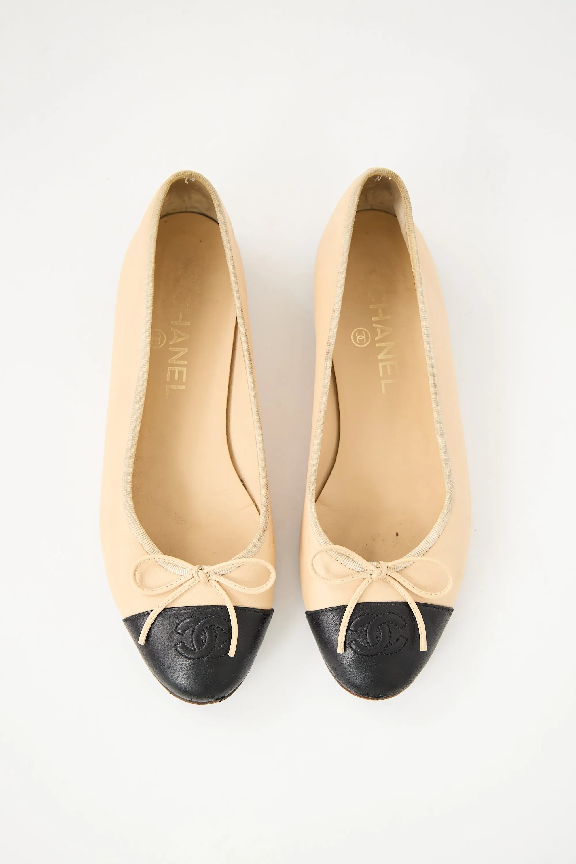 Beige Leather CC Ballet Flat