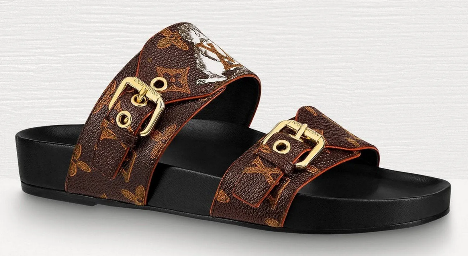 'Bom Dia' Flat Mule Monogram Canvas Shoes - Black or Brown