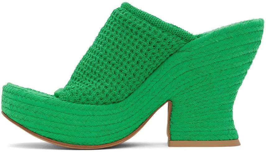 Bottega Veneta Green Knit Wedge Sandals