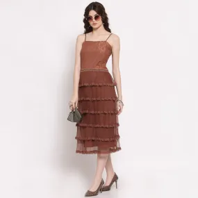 Brown Net Frill Dress