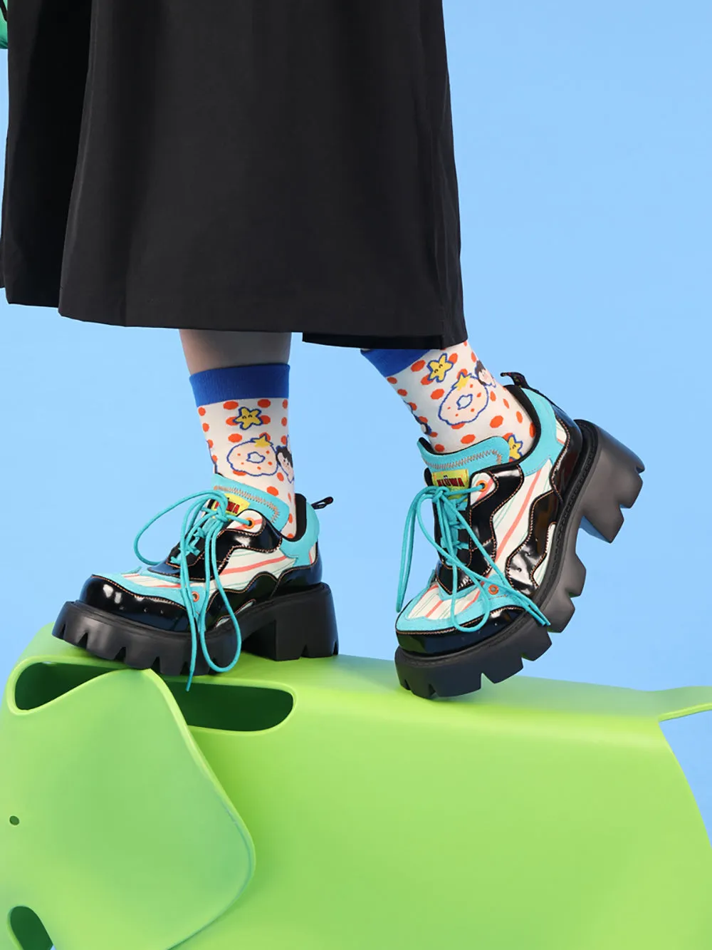 College-style Platform Flats with Round Toes
