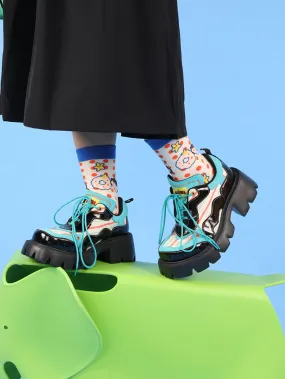 College-style Platform Flats with Round Toes