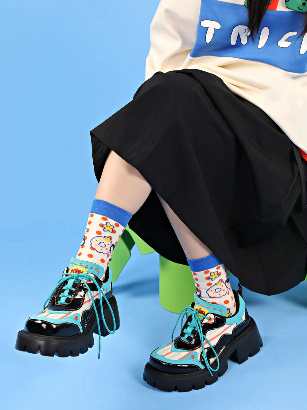 College-style Platform Flats with Round Toes