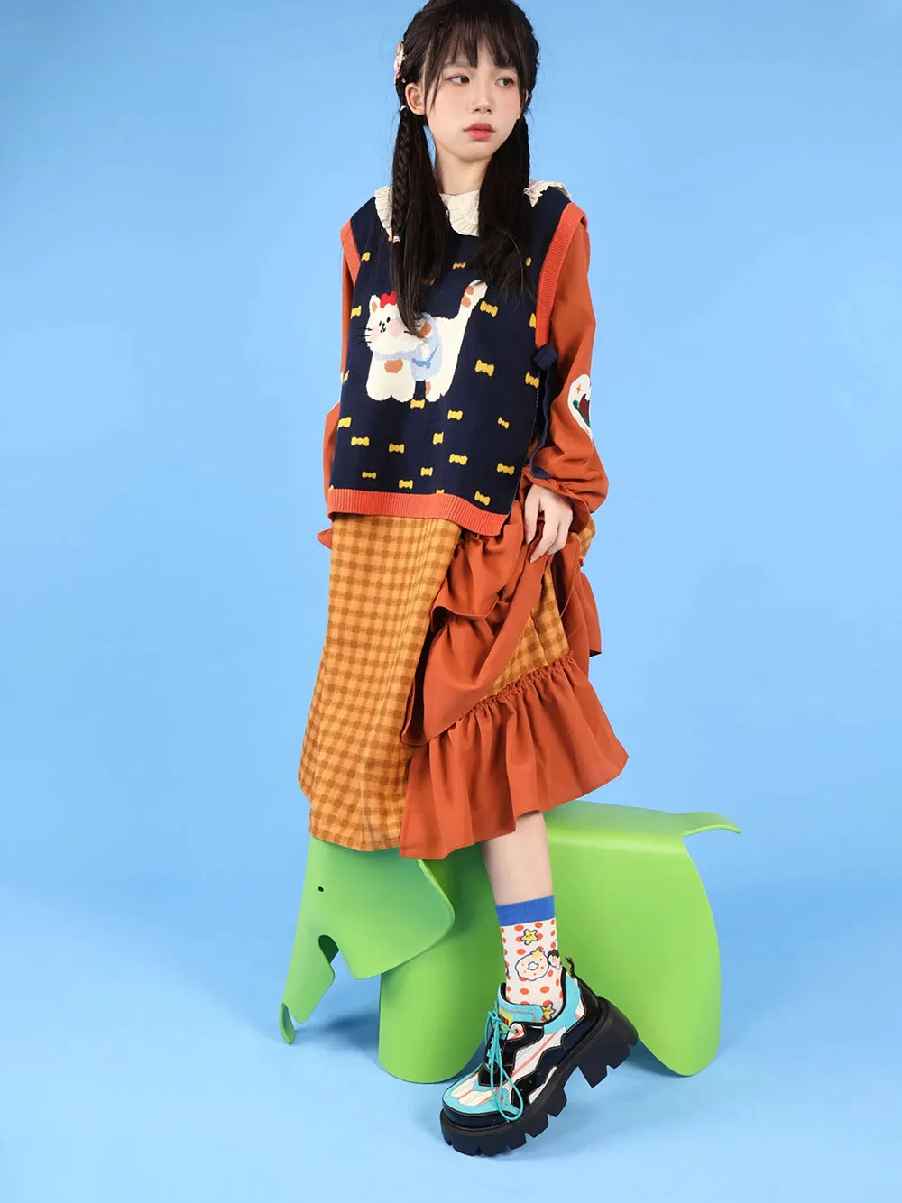College-style Platform Flats with Round Toes