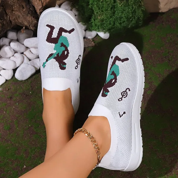elveswallet Rock music embroidered fly knit flats