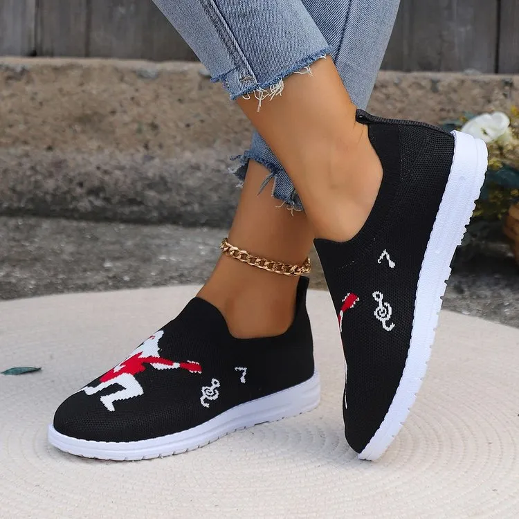 elveswallet Rock music embroidered fly knit flats