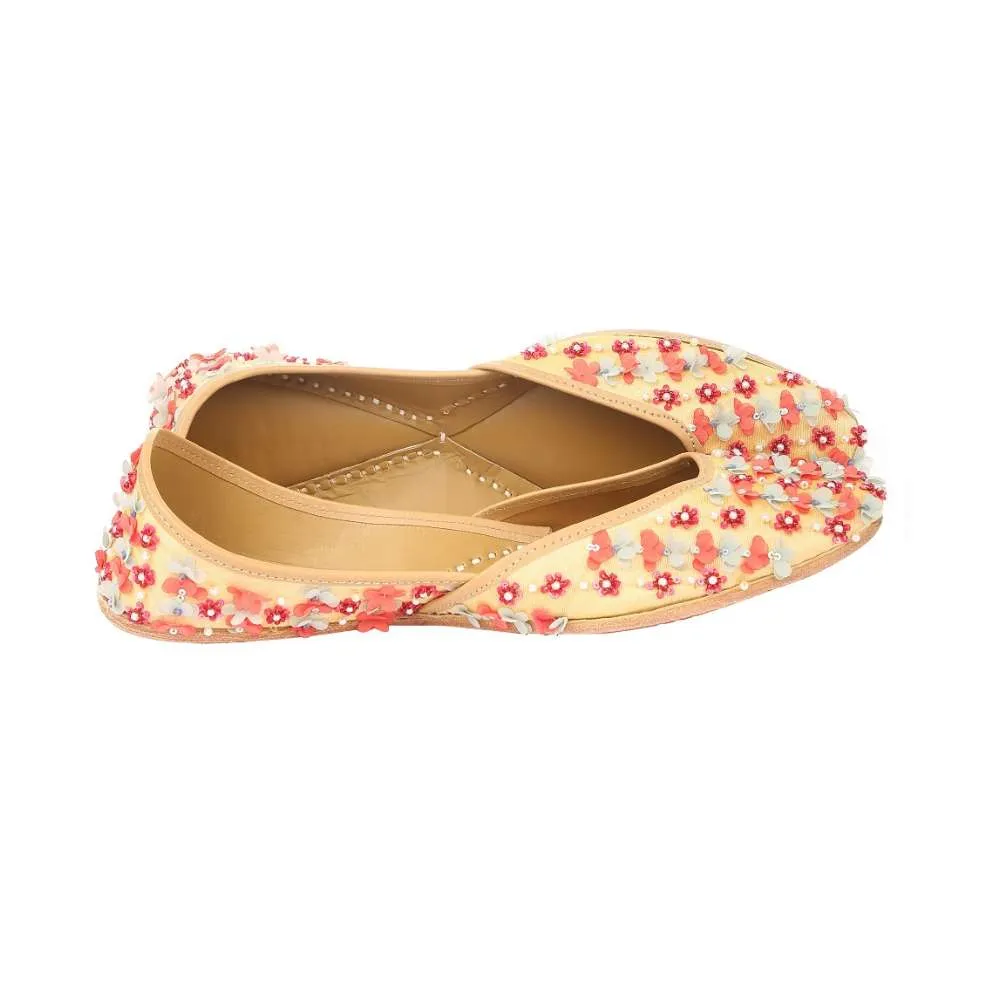 Golden Beige Jutti | Aptly Embroidered For Wedding And Festivities