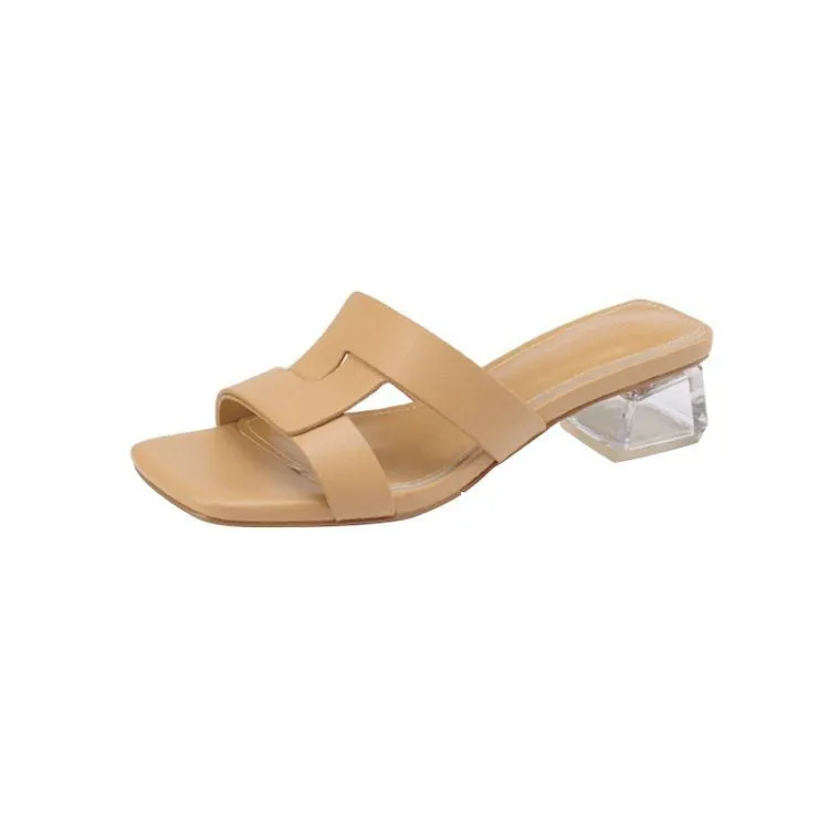Nude Strappy Block Heels Retro Sandals