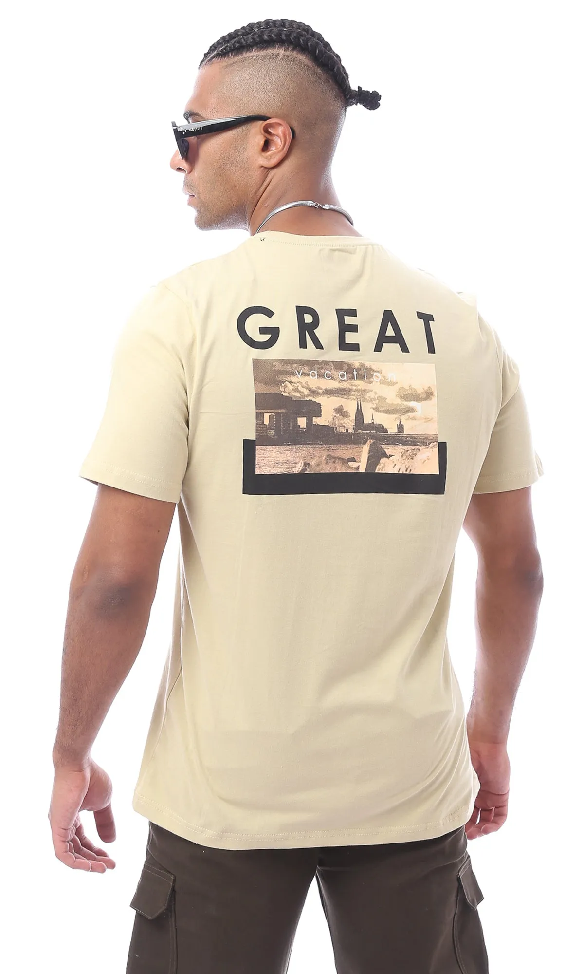 O163360 Beige Printed Short Sleeved Tee