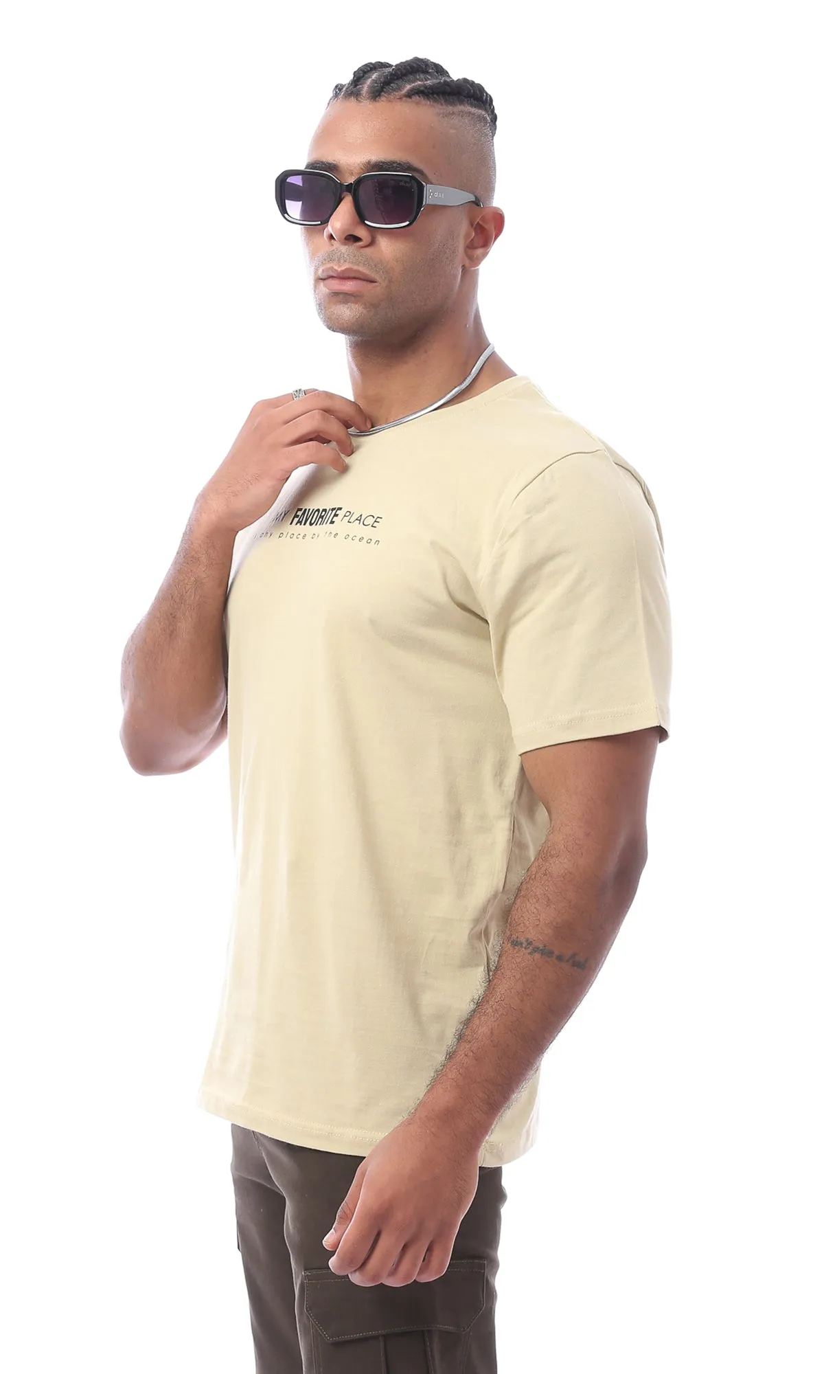 O163360 Beige Printed Short Sleeved Tee