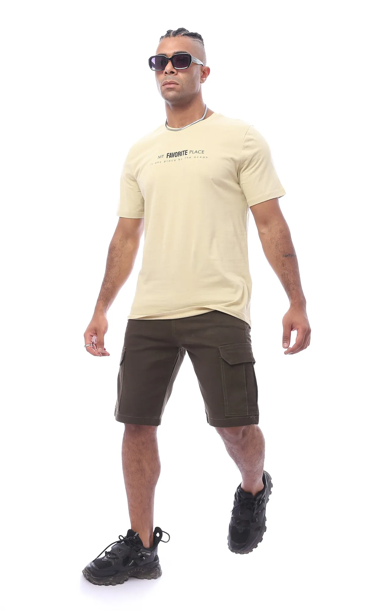 O163360 Beige Printed Short Sleeved Tee