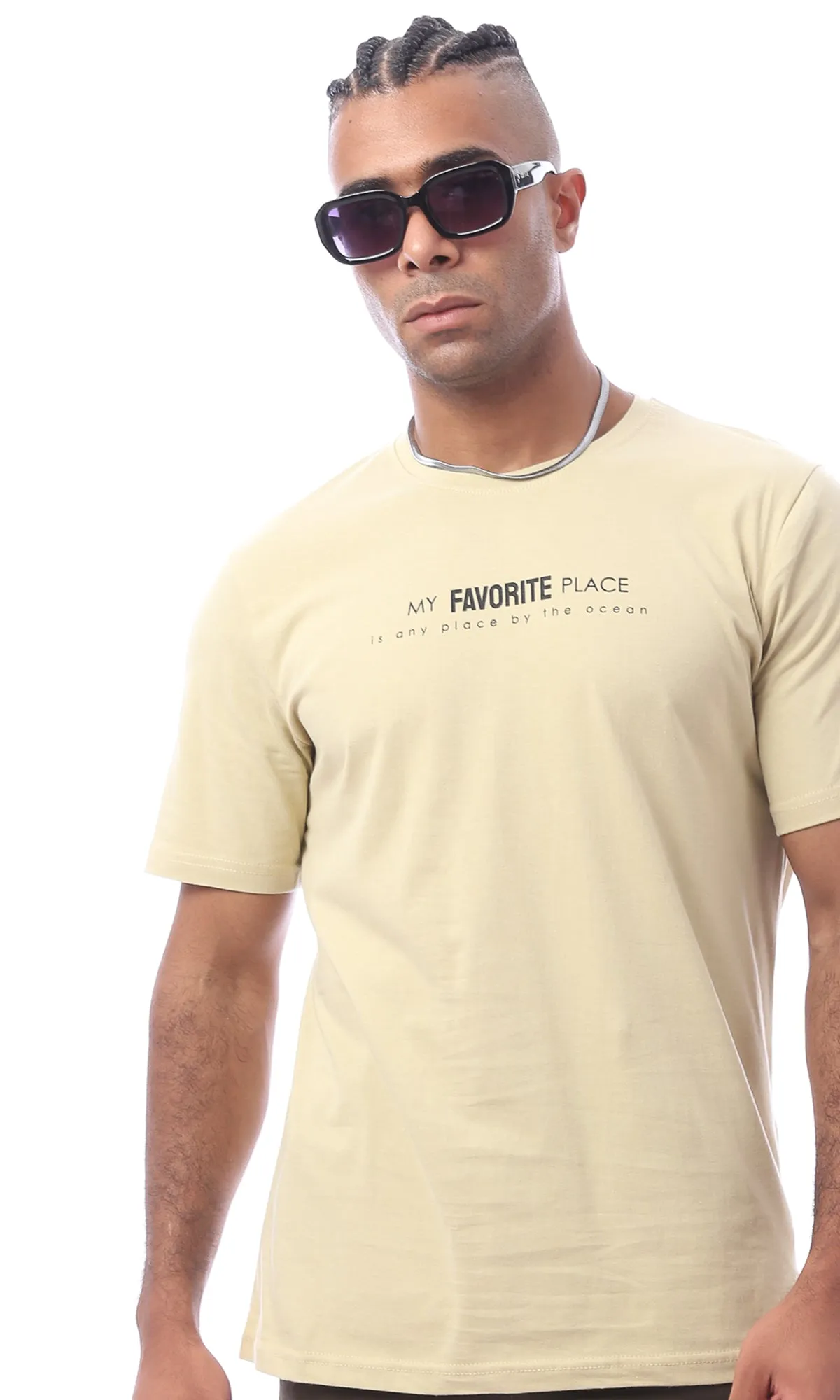 O163360 Beige Printed Short Sleeved Tee