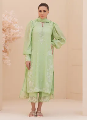 Serena Apple Green Embroidered Shirt and Dupatta