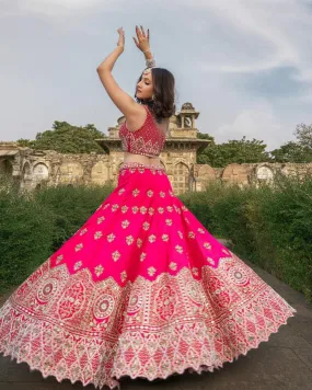 Wedding Wear Pink Color Embroidery Work Lehenga Choli