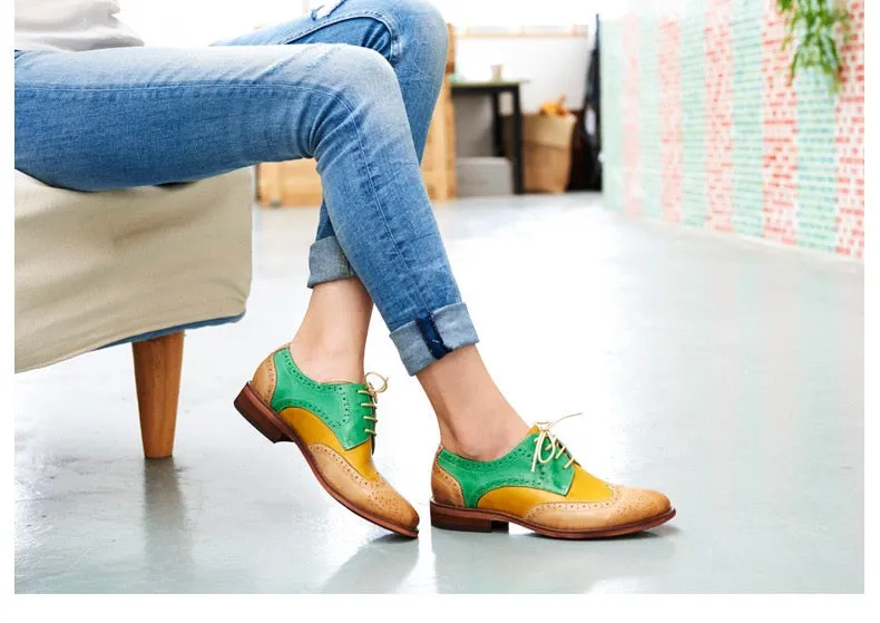 Yinzo Women's Flats Oxford Shoes Perforated  Leather