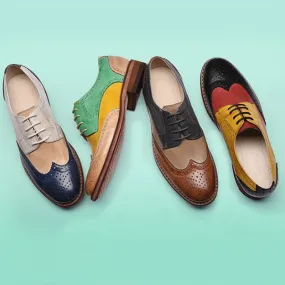 Yinzo Women's Flats Oxford Shoes Perforated  Leather