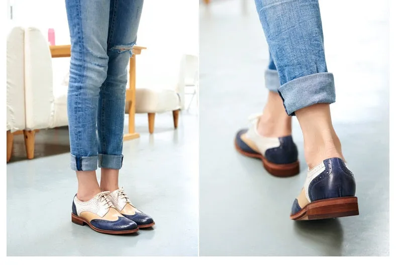 Yinzo Women's Flats Oxford Shoes Perforated  Leather