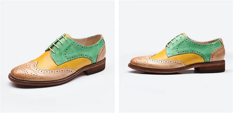 Yinzo Women's Flats Oxford Shoes Perforated  Leather