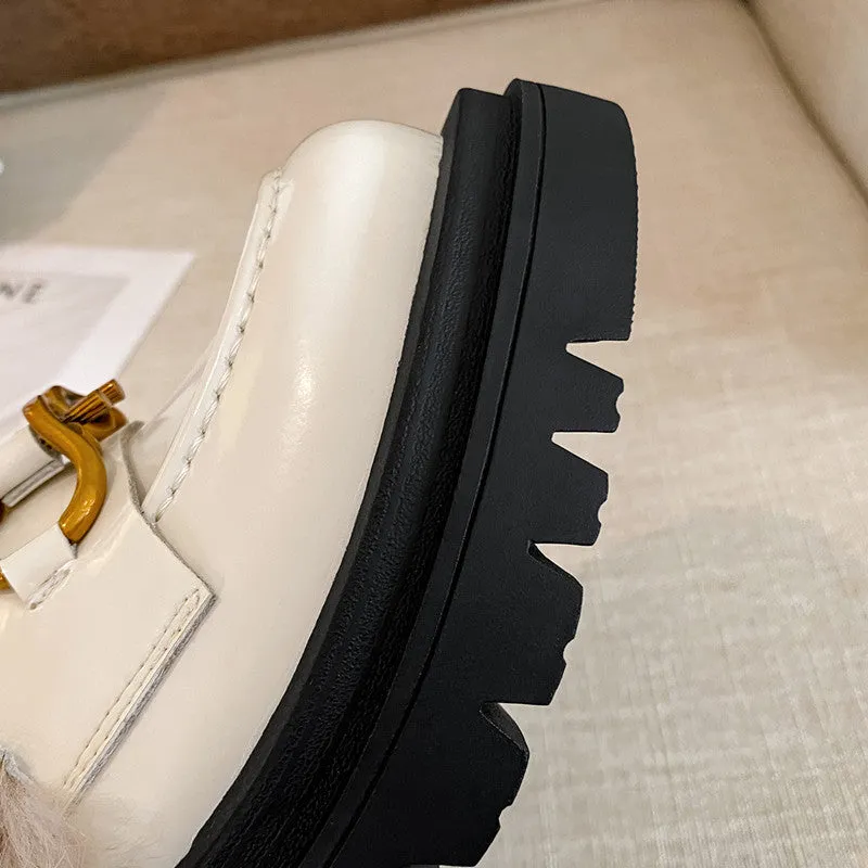Zayda Genuine Leather Platform Chunky Mules with Fur