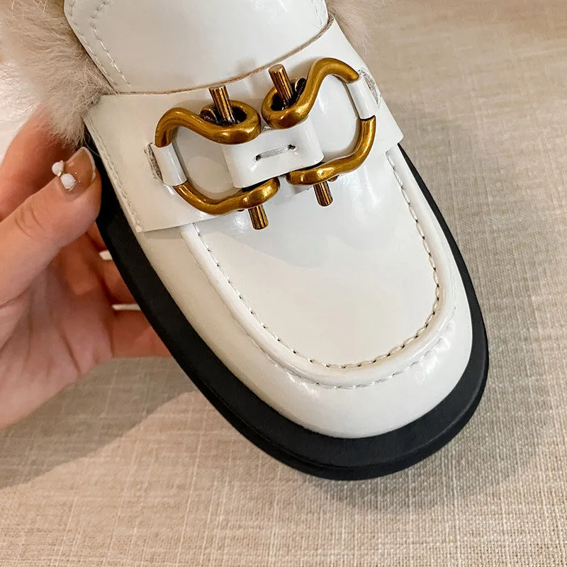 Zayda Genuine Leather Platform Chunky Mules with Fur